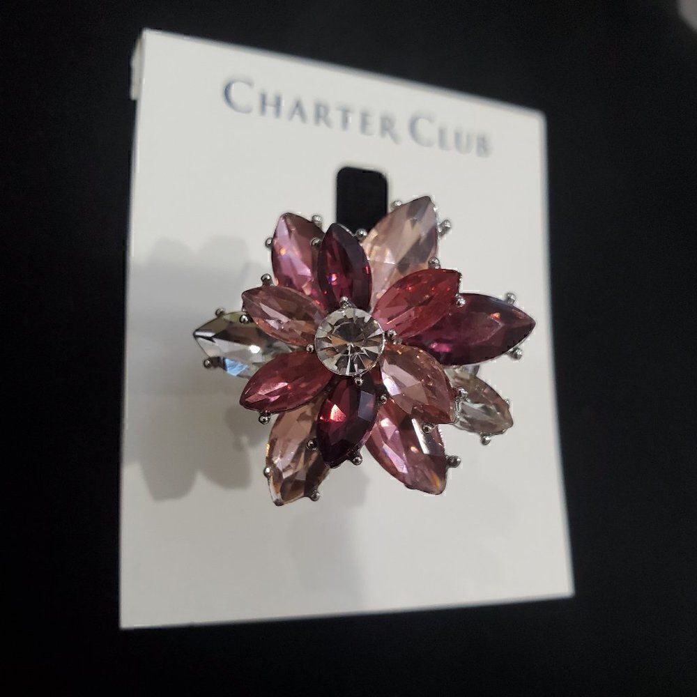 New Charter Club Pink Flower Rhinestone Ring